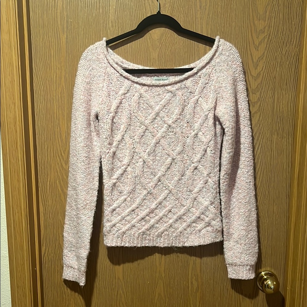 Guess Pink Scoop Neck Sweater Cozy Knit